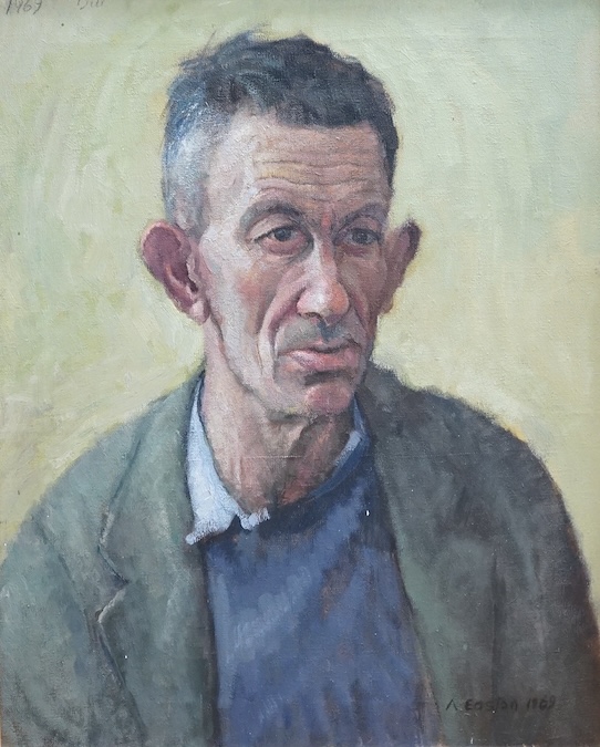 Arthur Frederick Easton ROI (1939-2024), oil on canvas, Head and shoulders portrait of a man, signed and inscribed ‘’Bill’’, dated 1969, 54 x 44cm. Condition - good